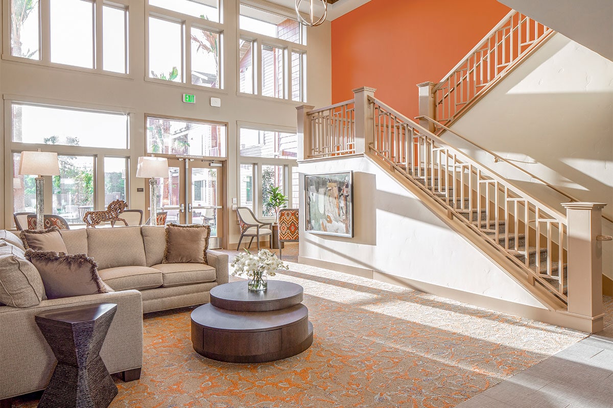 Our spacious and light-filled lobby welcomes residents, team, friends and families.